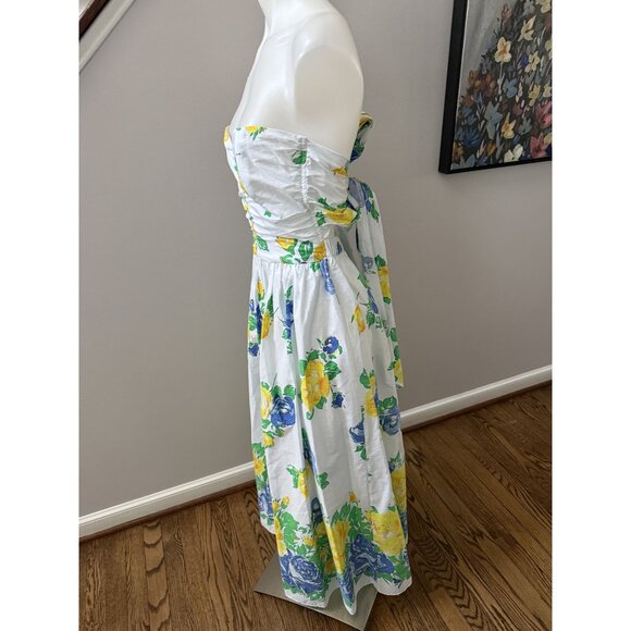 Loretta Caponi DESIDERIA STRAPLESS FLORAL PRINT COTTON DRESS - Picture 4 of 6